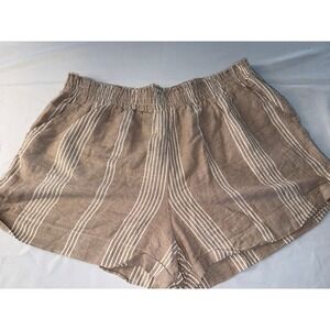 ADY P Womens 1X Tan White Striped Pull On Elastic Waist Pocket Shorts Boho Resor